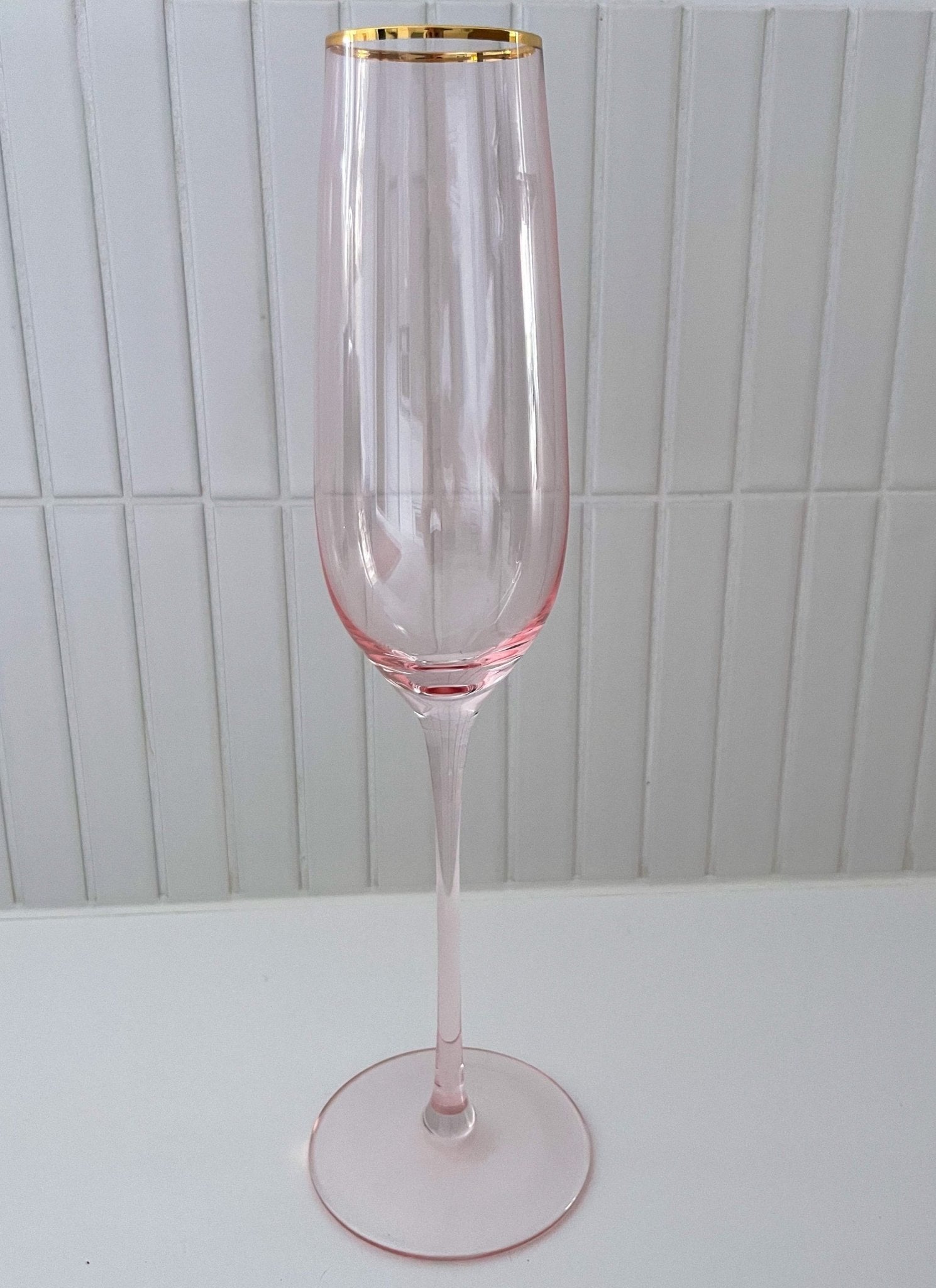 Pink Tinted Flute Glass with gold rim - Bridesmaid Boxes