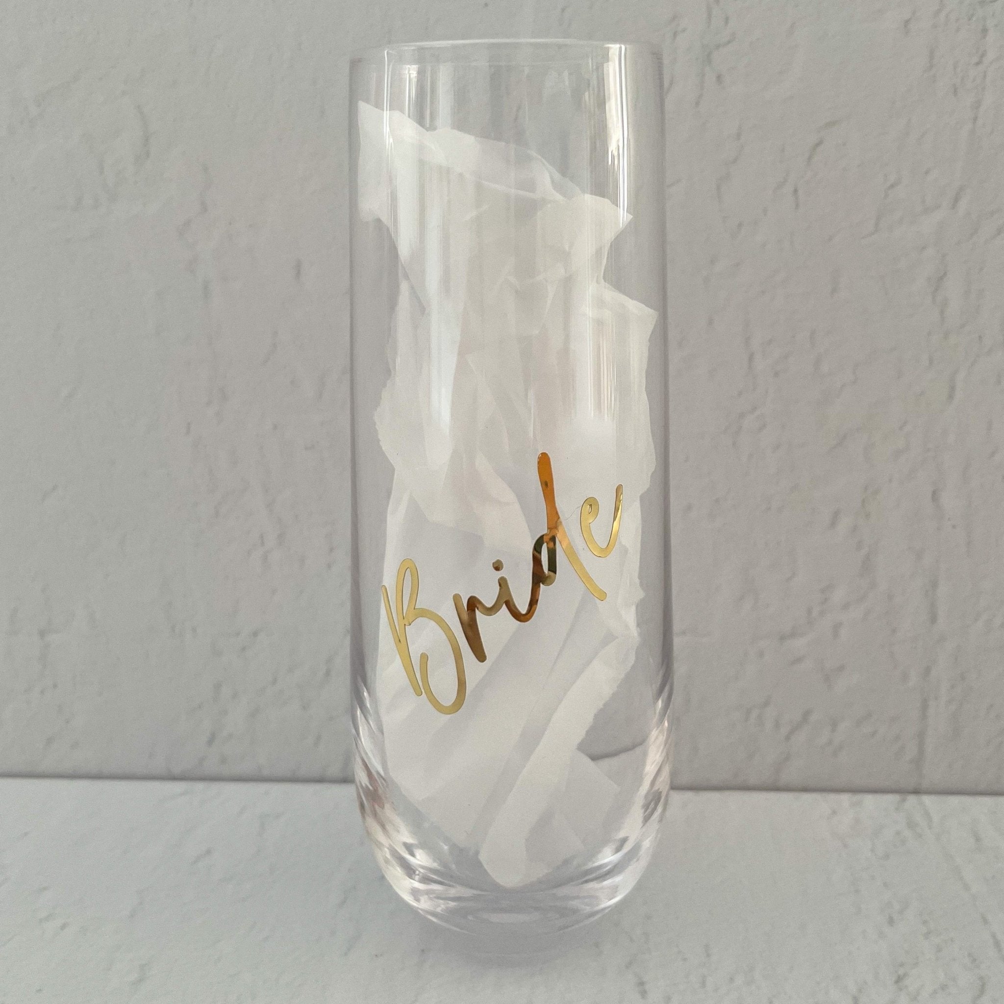 Bridal Party Vertical Stemless Flute Glass (More Designs Within) - Bridesmaid Boxes