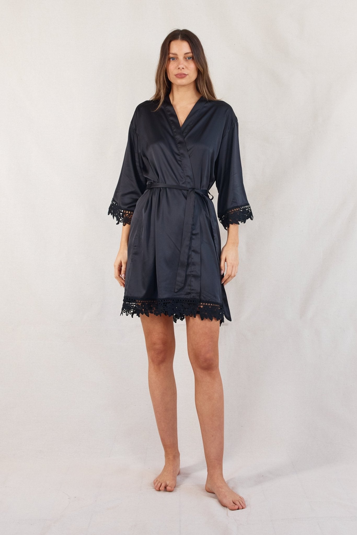 Ella Black Satin Robe | Bridal Party Robes | Bridesmaids Only