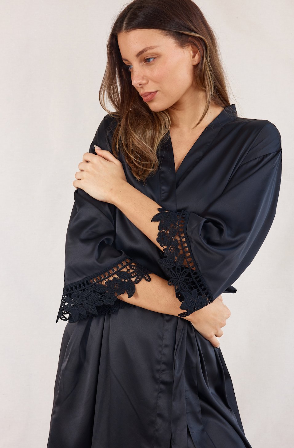 Ella Black Satin Robe | Bridal Party Robes | Bridesmaids Only