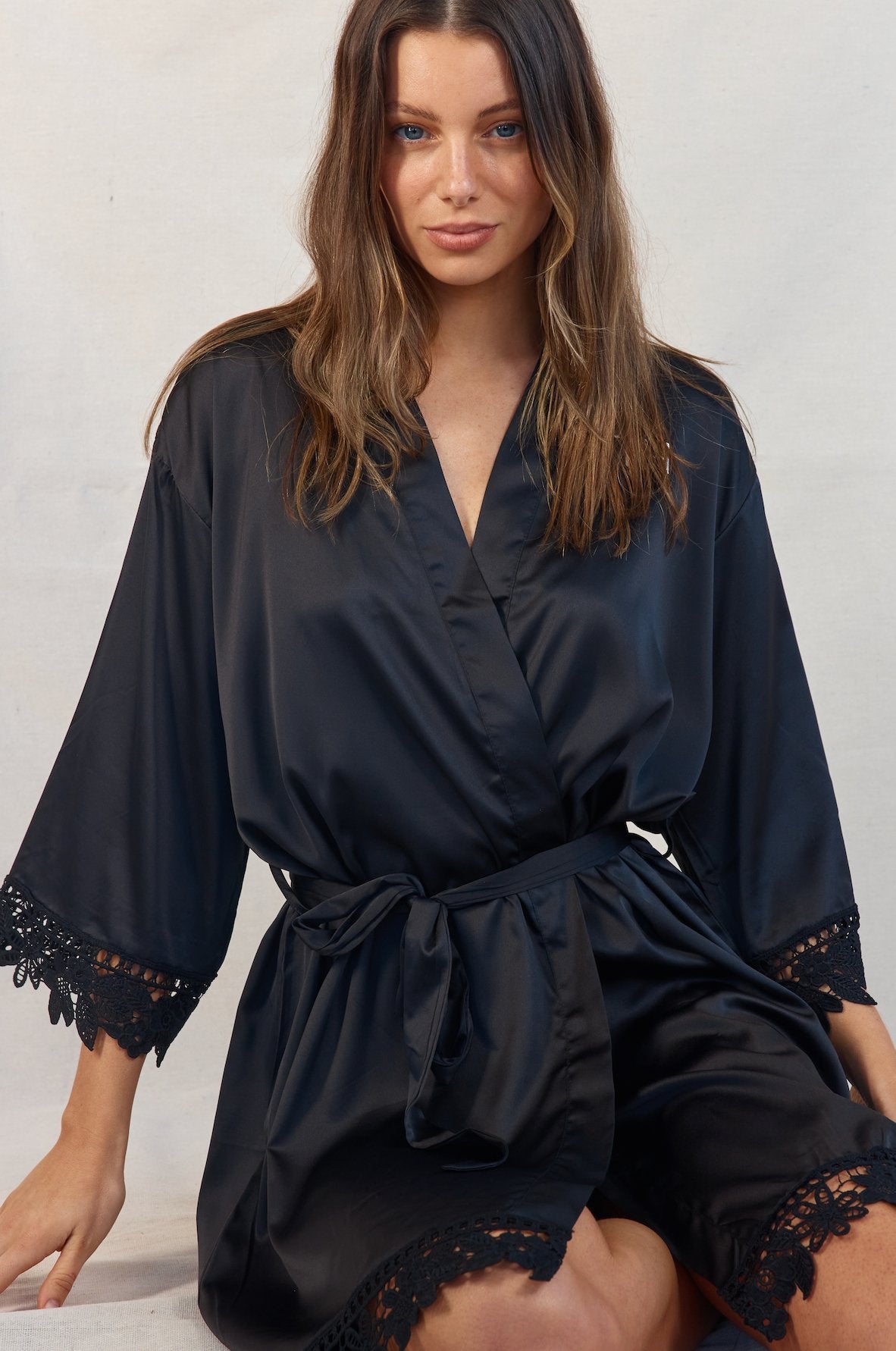 Ella Black Satin Robe | Bridal Party Robes | Bridesmaids Only