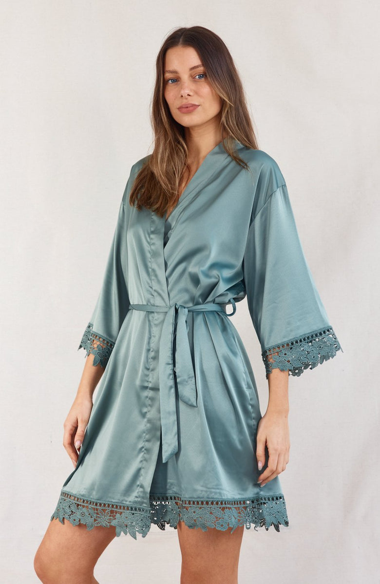 Ella Eucalyptus Satin Robe | Bridal Party Robes | Bridesmaids Only