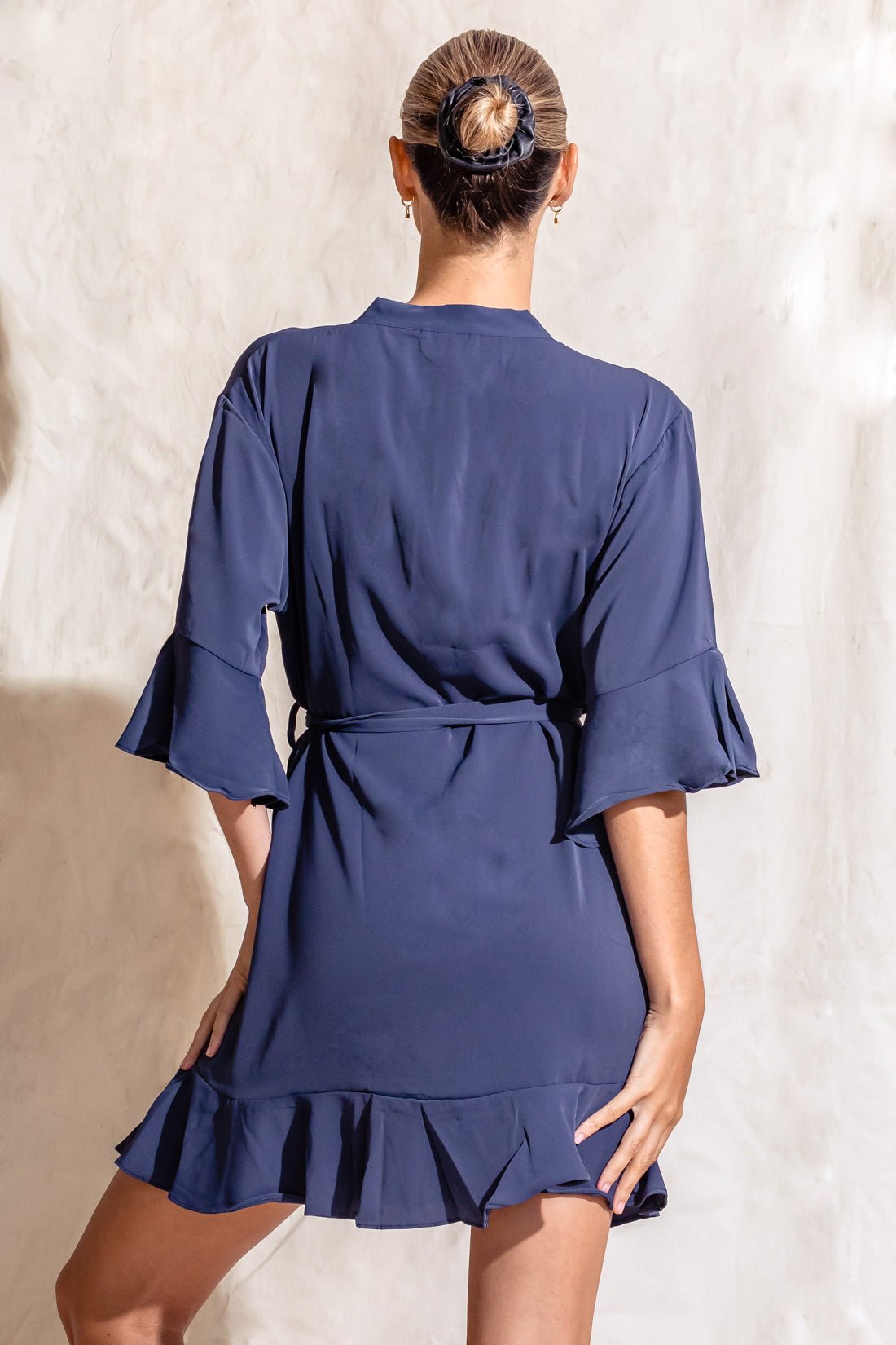 Liv Navy Matte Cotton Ruffle Robe | Bridesmaid Embroidered