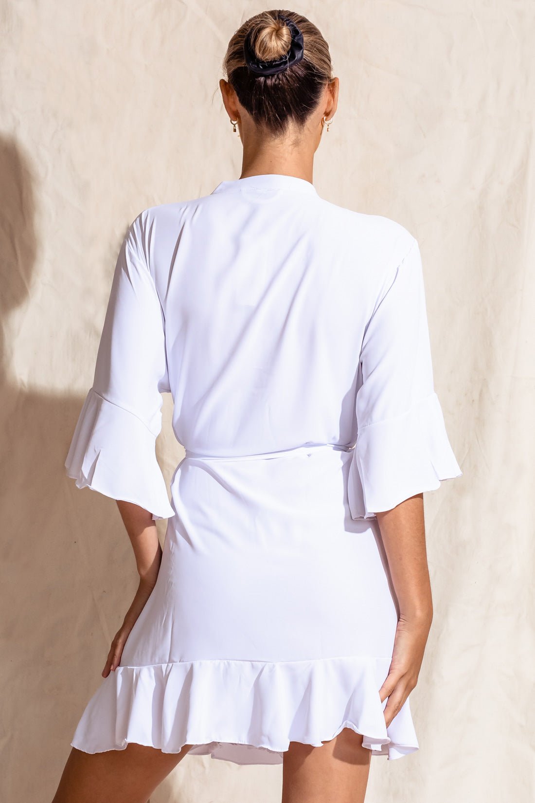 Liv White Matte Cotton Ruffle Robe | Bridesmaid Embroidered