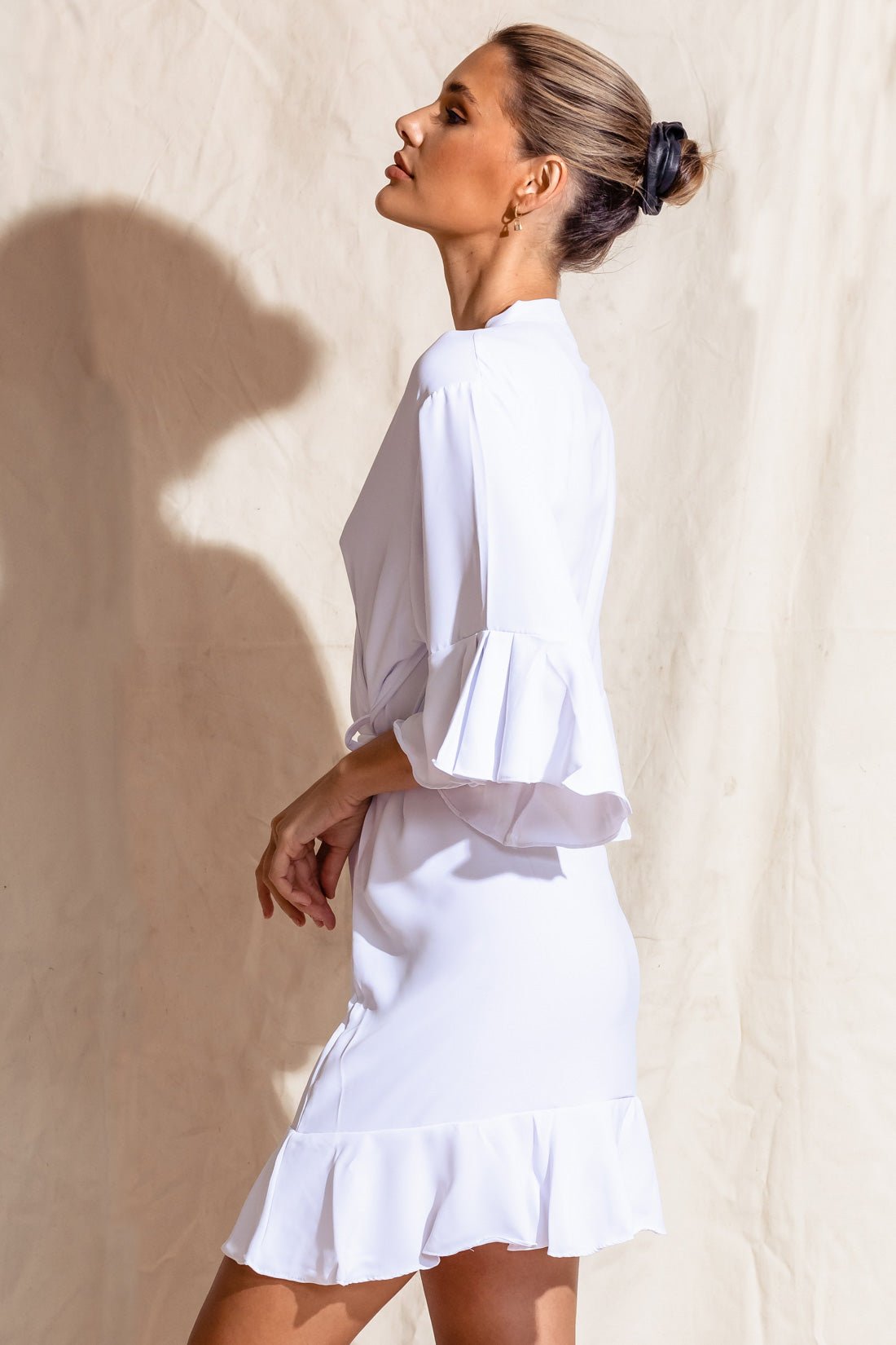 White Ribe Ruffles Liv White Matte Cotton Ruffle Robe | Bridesmaid Embroidered