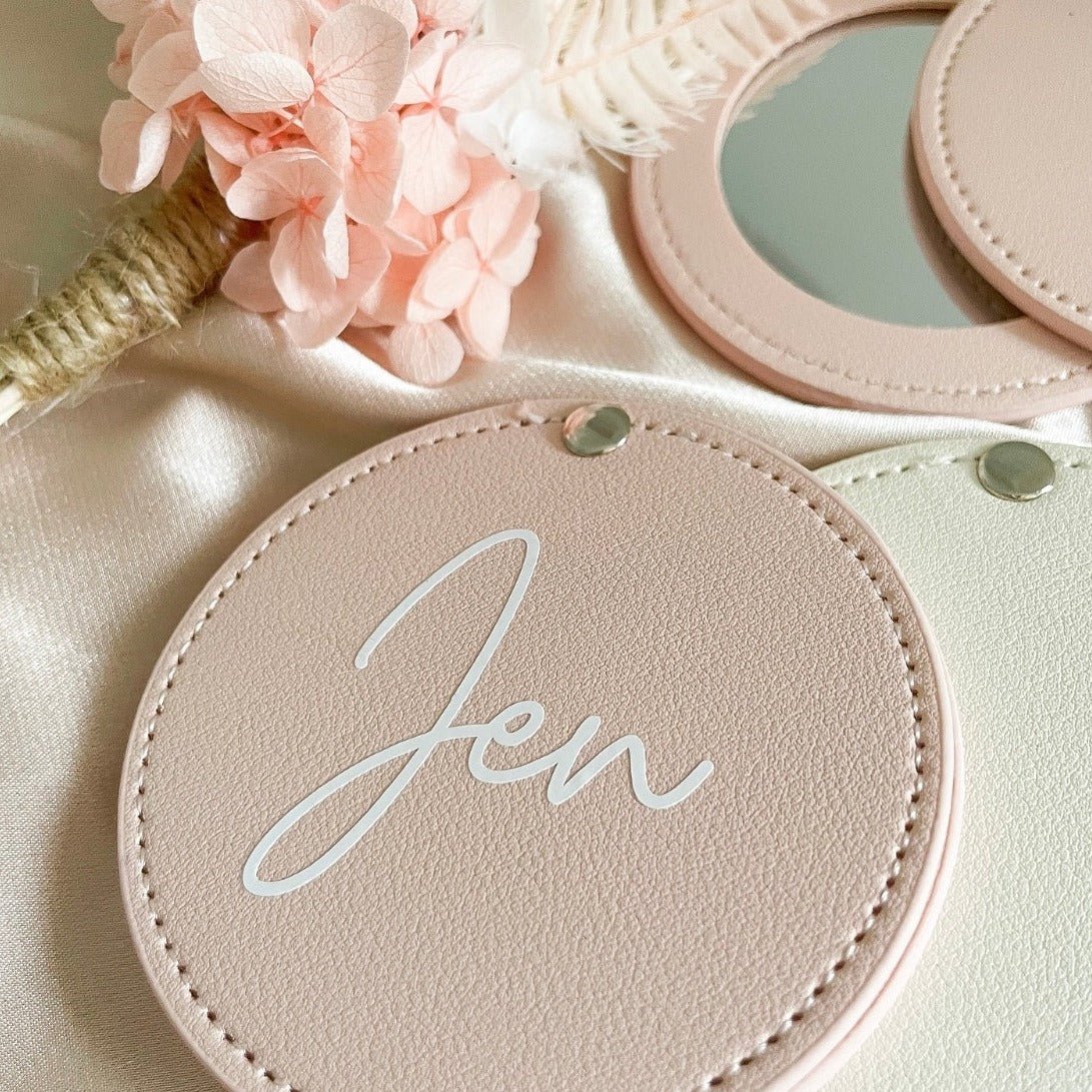 Personalised Leather Look Compact Mirror - Bridesmaid Boxes