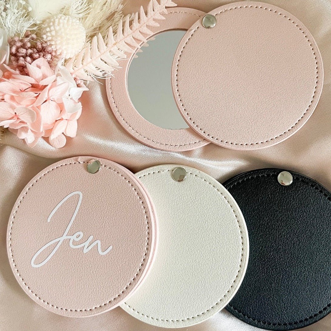 Personalised Leather Look Compact Mirror - Bridesmaid Boxes