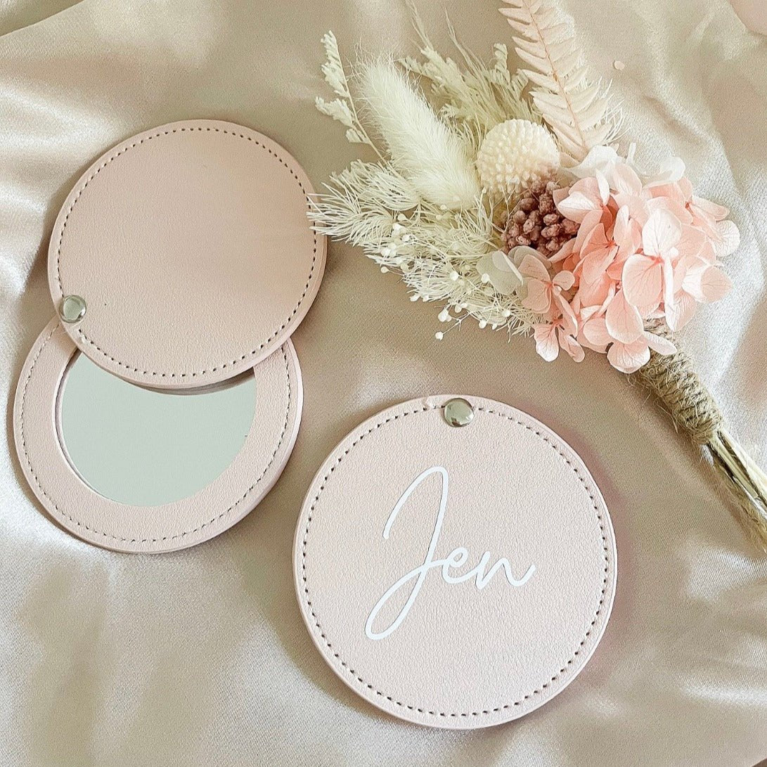 Personalised Leather Look Compact Mirror - Bridesmaid Boxes
