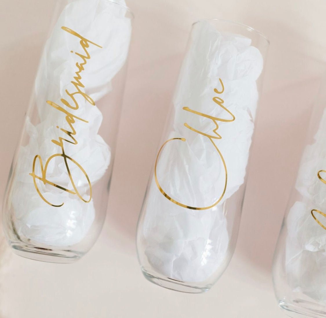 Personalised Vertical Stemless Flute Glass - Bridesmaid Boxes