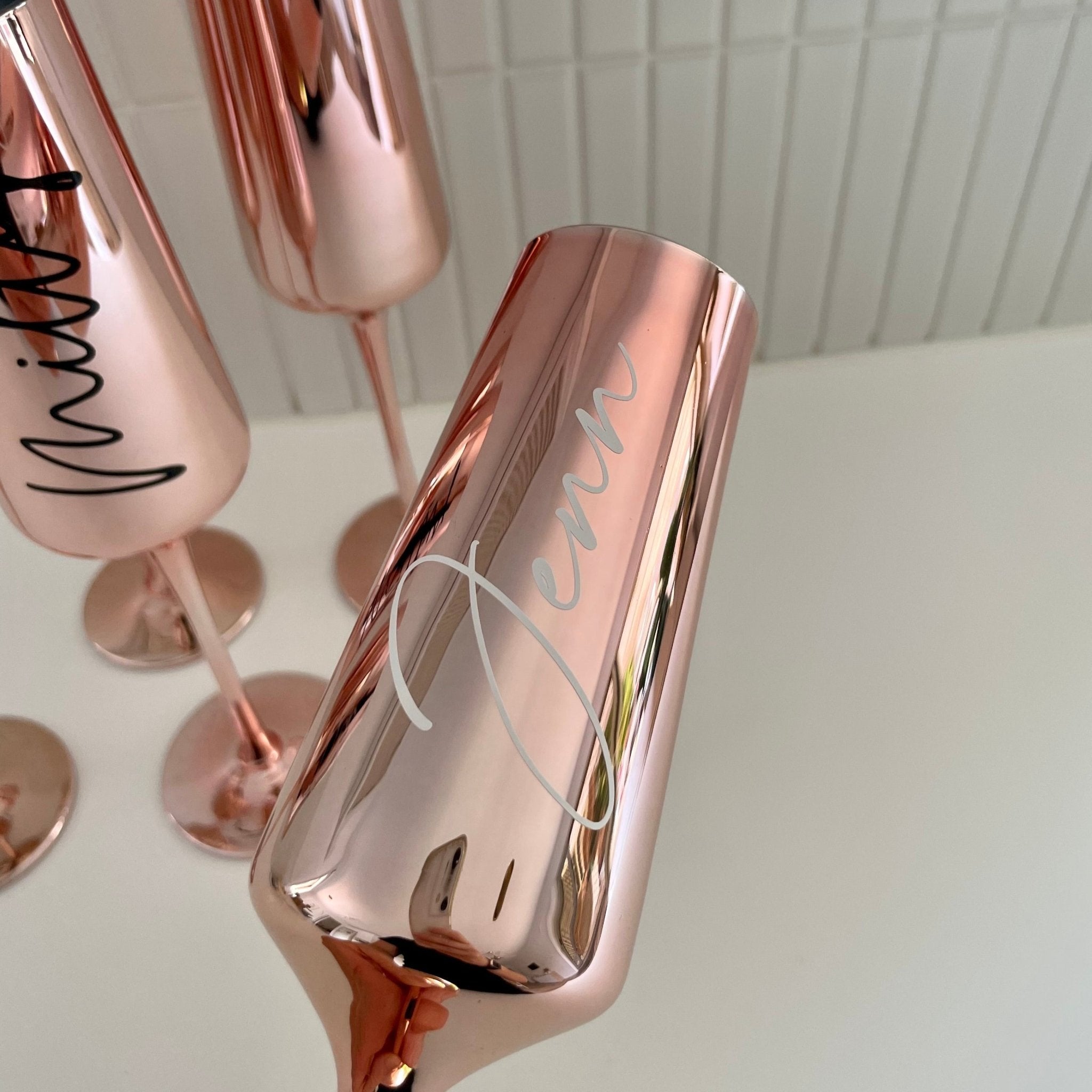 Rose Gold Metallic Flute Glass - Bridesmaid Boxes