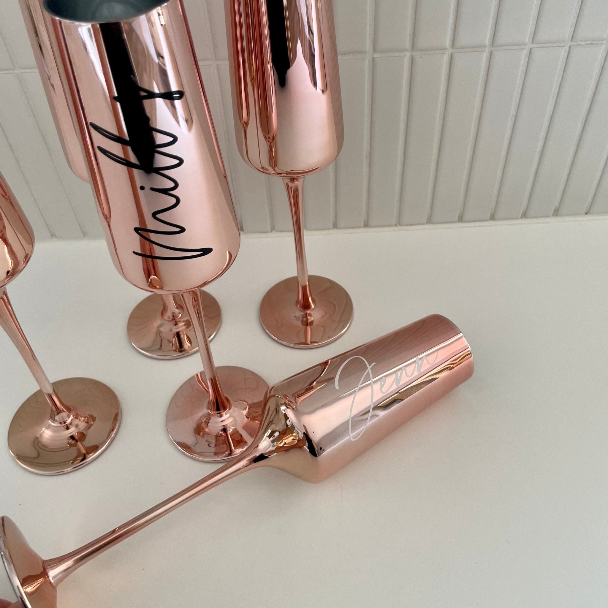 Rose Gold Metallic Flute Glass - Bridesmaid Boxes