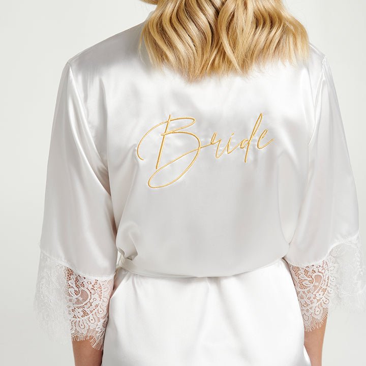 Embroidered White Robe White Lace Satin Bridal Robe | Bride | Bridesmaid Boxes