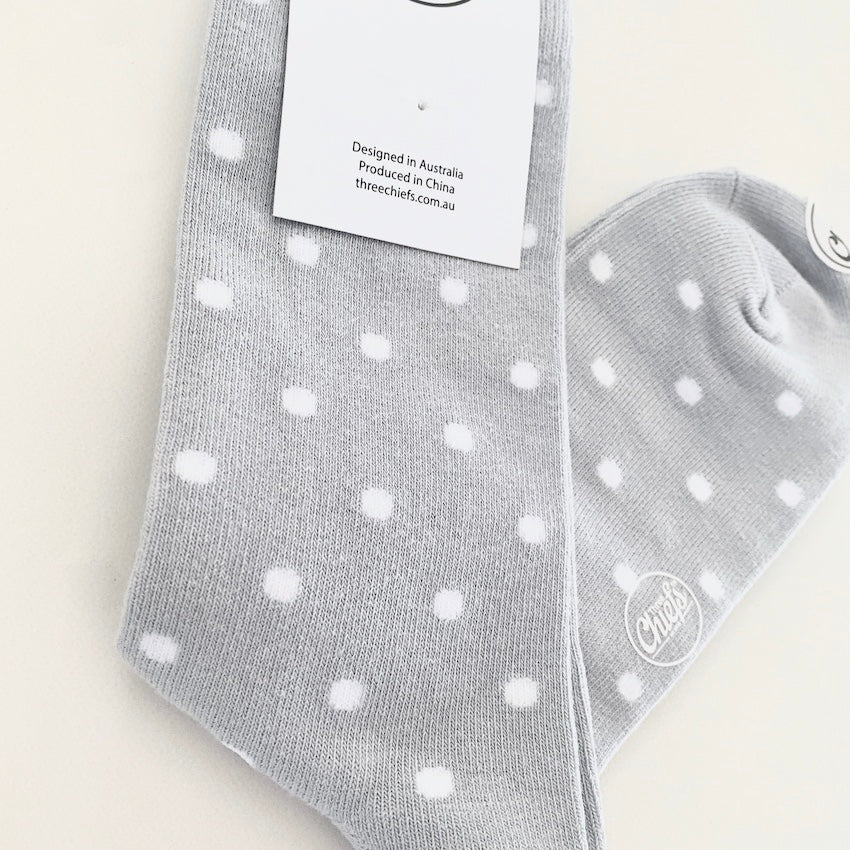 Three Chiefs Grey/White Polka Socks - Bridesmaid Boxes